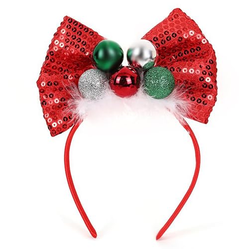 Totelux Christmas Bells Headband Sequins Bow Hair Band Red Green Hair Accessories for Women Girls Cosplay Christmas Headdress Decoration Party Supplies Gift