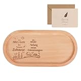 Einzugsgeschenke Wohnung, Seutgjie Richtfest Geschenk Personalisiertes Holztablett mit Gravur und Grußkarten Holz Deko Kleine Aufmerksamkeit Einweihungsgeschenk Haus