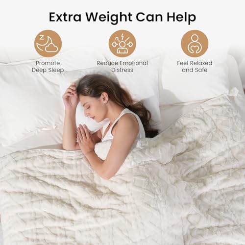 Image of Drewin Weighted Blanket 15lbs Queen Size, Soft and Thick Jacquard Sherpa Throw Blanket for Calm and Relax, Dual Sided Ultra Cozy Fluffy Heavy Blankets with Ceramic Beads, 60 x 80 inches, Cream White