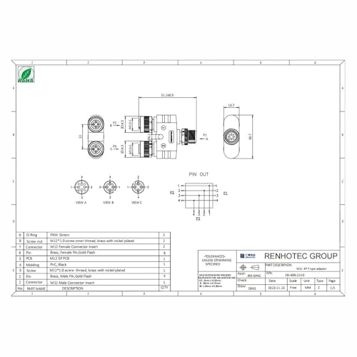 Elecbee 2pcs M12 Y Connector 4 Pin Male to Female miniatura 3