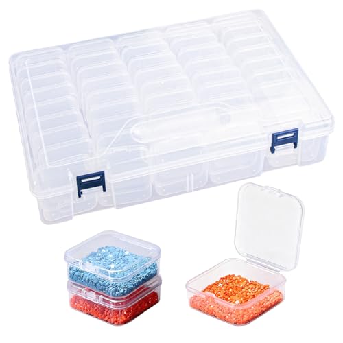 Zenfony 45Pcs Bead Storage Box Clear Plastic Craft Organiser Containers 5.5x5.6x2cm Small Rectangle Diamond Art Storage Containers with Lid for Diamond DIY Craft Store Gems Jewelry Toys