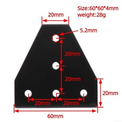 Helilyco Lot de 10 plaques de support d'angle 2020 en forme de T 5 trous Plaque extérieure à 90 degrés avec 10 ensembles de vis et écrous, alliage d'aluminium de qualité supérieure (10 pièces noires-T – vue 3