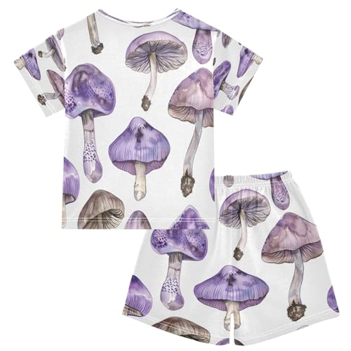 senya Purple Mushroom B Summer Pajamas Set Short Cotton Sleepwear 2 Piece2