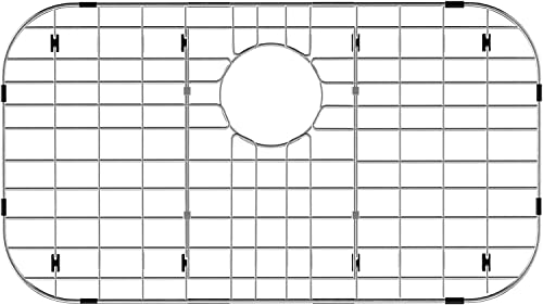 SANNO 26" X 14" Sink Grid Sink Protector Grid Kitchen Sink Protector Bottom Grid with Corner Radius Rear Drain Hole, 304 Stainless Steel for Kitchen Sink Grate