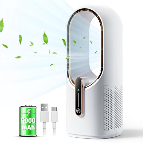 Bladeless Desk Fan, 11.8 Inch Small Rechargeable Fan, 30dB Quiet, 3 Speeds by KONSIDEN - Used condition - US$27.97