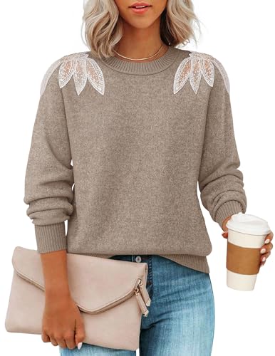 ZESICA Women's Fall Long Sleeve Sweaters 2026 Crew Neck Knit