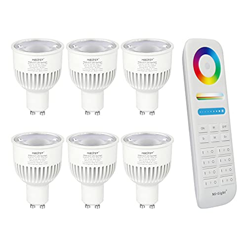 LIGHTEU®, 6x 6W GU10 RGB + CCT LED-Strahler Farbwechsel und CCT WW CW Temperatur einstellbar, original Mi-Light, Glühlampe mit 8-Zonen-Fernbedienung (6x FUT106 + FUT089)