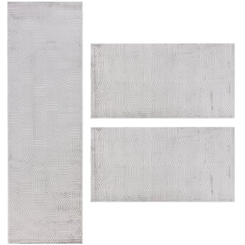 Carpetsale24 Bettumrandung Schlafzimmer 3 teilig Kurzflor Teppich Grau Bettvorleger Schlafzimmer Bettset: 2 St. 80x150 cm | 1 St. 80x250 cm - Skandinavischer Teppich Läufer Set Boho-Stil Einfarbig