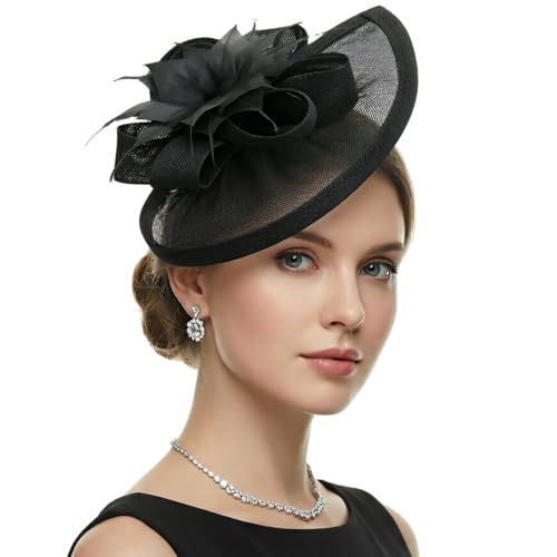 Image of DRESHOW Fascinators Hat Feather Headband Women's Fascinators Tea Party Headwear with Clip Flower Head Band for Girls & Women