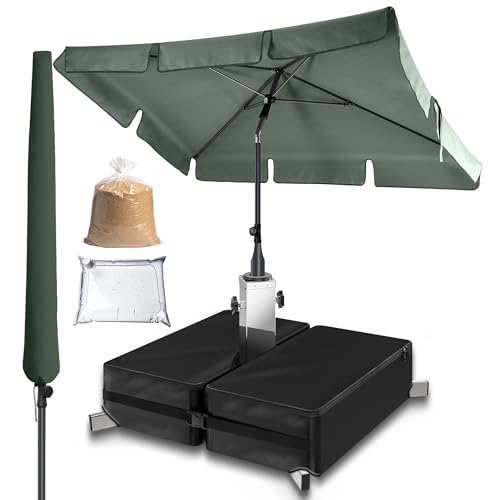 4smile Sonnenschirm Balkon 3-in-1 SET, Grün – Balkonschirm rechteckig mit UV50+-Schutz, 200 x 125 cm, inkl. Schirmständer + Schirmhülle – passend für Balkon und Terrasse