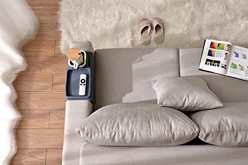 Couch Tray, Silicone Anti-Spill and Anti-Slip Recliner Table Tray, Strong and Weighted Remote/ Snacks/ Cellphone/ Earbuds Sofa Arm Cup Holder for Recliner Accessories, Armchair (Black)