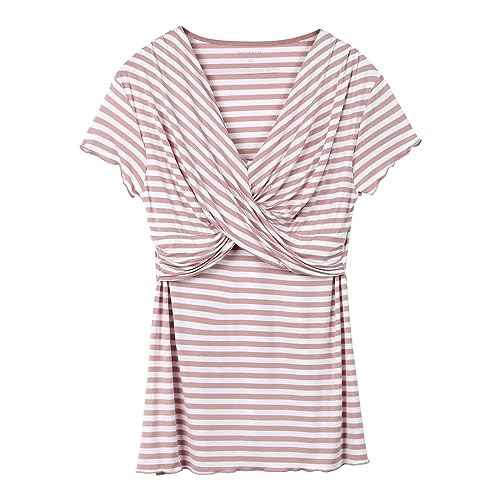 OCCIENTEC Pijama de Maternidad Separado para Mujer, Camisa de Lactancia a Rayas con Cuello en V o Pantalón de Maternidad con Cintura Ajustable, Rosa Claro-SS, L