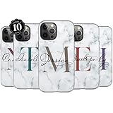 Artisticases Custom Monogram Initial White Marble Case, Personalized Name Case, Compatible with iPhone 16 Plus, 15 Pro Max, 14, 13 Mini, 12, 11, X/XS Max, ‎XR, 7/8‎