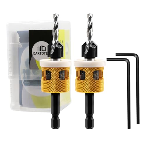 Countersink Drill Bit Set，with Low Friction Depth Stop, 3/16"-3/8" HSS M2 Counter Sink Drill Bit for US Wood Screw Adjustable Depth Countersink Drill Bit (2 of Pack)