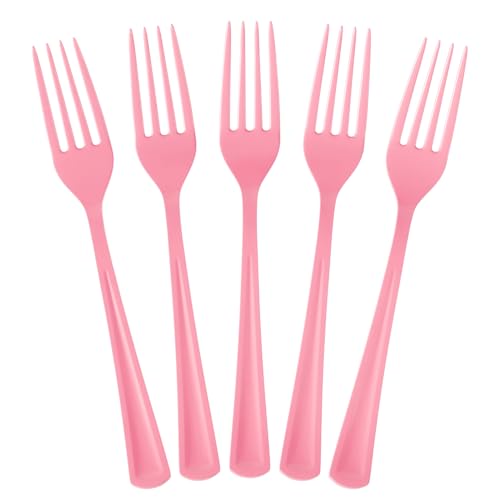 Exquisite Pink Plastic Forks 50 Pieces Pink Forks Disposable Utensils Heavy Duty Plastic Cutlery Set Disposable Cutlery Sets Flatware Sets Silverware Set For Party Supplies & Party Tableware