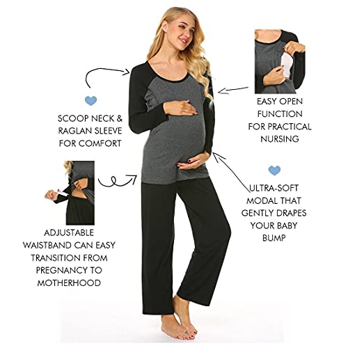 Ekouaer Women's Maternity Nursing Top Raglan Long Sleeve Comfy Breastfeeding Clothes (Black M) #TOP1