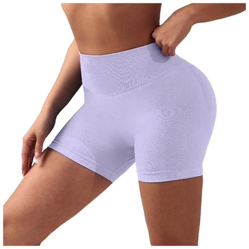 Womens Gym Shorts High Rise Tummy Compression Peach Hip Yoga Shorts, Soft Breathable Flexible Slim Sport Bottoms, Quick Dry Stretchy Activewear for Ru