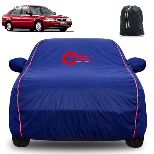 Image of 100% Waterproof Car Cover for Honda's City 1998-2002 | All-Weather, Dustproof & UV Protection | Heavy-Duty 3-Layer Fabric | Custom Fit with Mirror & Antenna Pocket | Navy Blue