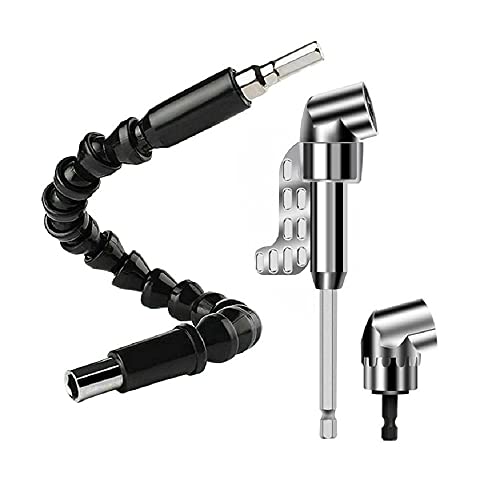 Electric Corner Drill Attachment Bit Holder Socket Extension Set 105 Degree Angle Drill Adapter Hexagon Handle Screwdriver Tool Black Universal Flexible Shaft Bending Tools 1/4 Extension Holder