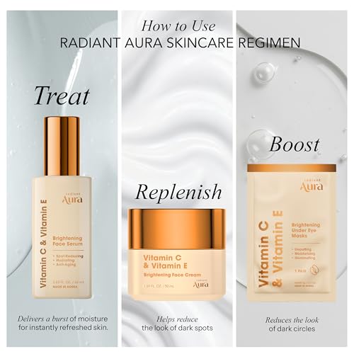 Radiant Aura Vitamin C & Vitamin E Under Eye Cream – Anti Aging Treatment For Dark Circles, Puffiness & Fine Lines, Firms And Hydrates Tired Eyes – Dermatologist Tested, Korean Skin Care – Pack of 2