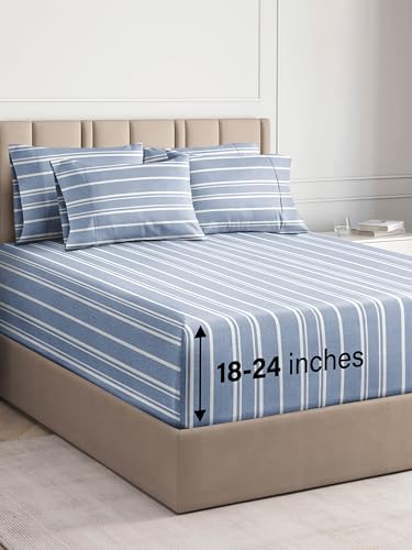 Extra Deep Queen Sheet Set - 6 Piece Breathable & Cooling Sheets - Hotel Luxury Bed Sheets Set - Easy Fit - Soft, Wrinkle Free & Comfy Sheets Set - Blue Striped Sheet Set w/Extra Deep Pockets