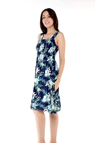 Image of Family Matching Hawaiian Clothes, Orchid Breeze Navy | Lightweight 100% rayon • Family matching outfits • Beach vacations • Luaus • Cruises • Family photos