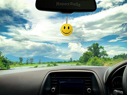 HappyBalls Happy Smiley Face Car Antenna Ball/Mirror Hanger/Auto Dashboard Accessory (Yellow) - Thumbnail 5