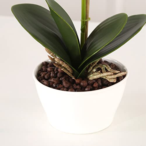 Imiee Phaleanopsis Arrangement With Vase Decorative Artificial Orchid Flower Bonsai (Orange) #TOP3