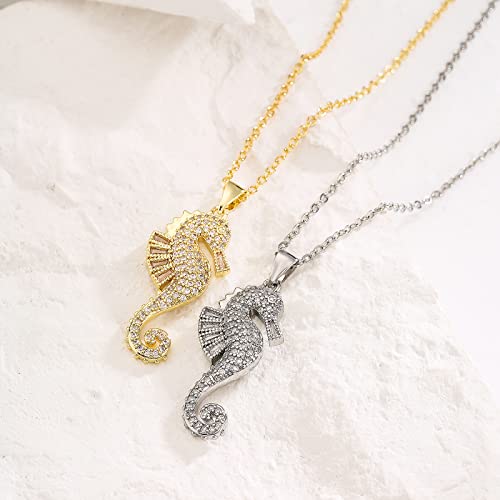 Cmoonry 18K Gold Plated Cz Zircon Seahorse Pendant Necklace For Women Girl 17.7"+2" (Gold) #TOP4