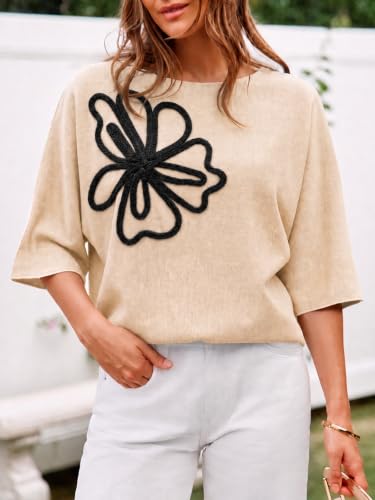 Image of Cicy Bell Womens Oversized Short Sleeve Sweaters Tops Knit Fall Pullovers