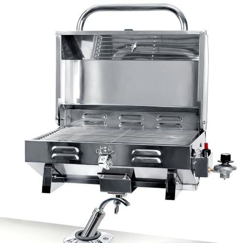 Boat Grill with Rod Holder Mount Gas BBQ Grill for Marine Boat Pontoon