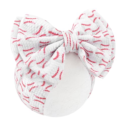 Image of ONENINEDREAM Baseball Baby Bows Headbands Game Day Hair Bow High Stretchy Soft Nylon Headbands Handmade Hairbands with Bows Hair Accessories for Infant White Red