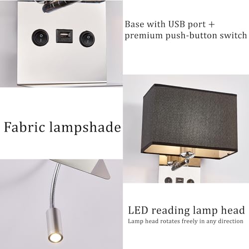 Luz de lectura con puerto USB e interruptores dobles para dormitorio 5