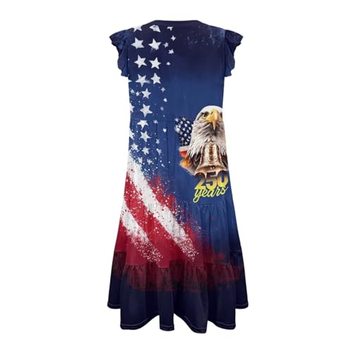 Image of Women's Casual Ruffle Sleeve Dress V Neck Pullover Dress Flowy A-Line Pleated Lightweight Dress with Pockets