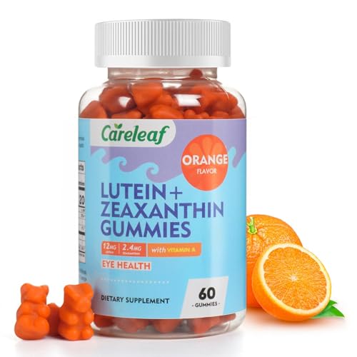 careleaf Vegan Lutein and Zeaxanthin Supplements, Lutein for Eyes with Zeaxanthin & Vitamin A, Lutein Gummies for Dry Eye Relief & Clear Vision, Eye Vitamins for Seniors & Kid, 60 Count, Orange Flavor