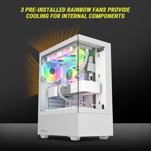 Image of Ant Value Tempered Glass CV100 Mid-Tower Computer Case /Gaming Cabinet A- White | Support ATX, M-ATX, ITX | Pre-Installed 2 Top & 1 Rear Rainbow Fans