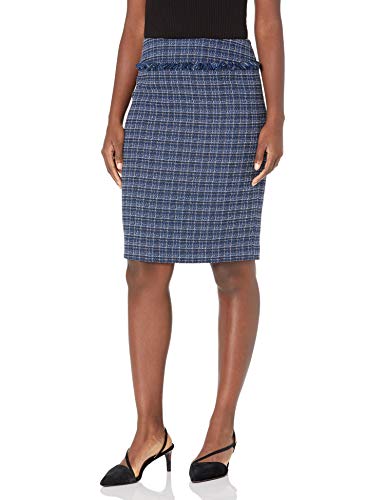 Kasper Women s Tweed Skirt with Fringe, Twilight Blue Multi, 6