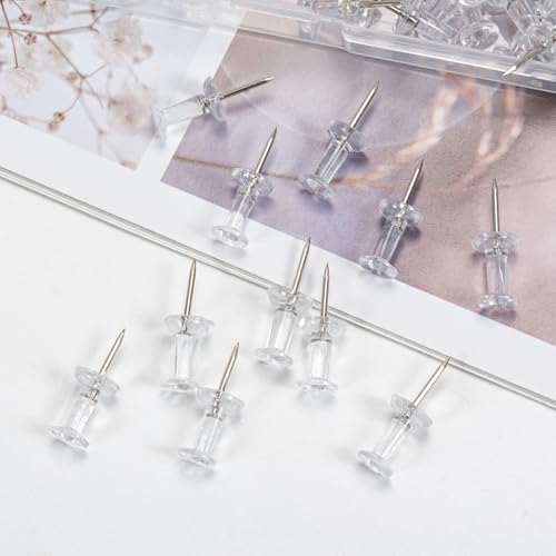 350 Pack Clear Thumb Tacks, Push Pins with Nickel-Plated Steel Point, Push Pins for Cork Board, Bulletin Board, punaises Babillard, Maps, Photos & Office Use image 1