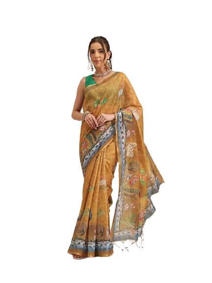 Image of Amazon Brand - Anarva Women's Kalamkari Saree With Blouse Piece