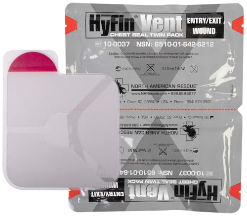 North American Rescue HyFin Vent Chest Seal (Twin Pack) NAR Vented Wound Chest Seals for Trauma, Wounds (10-0037)