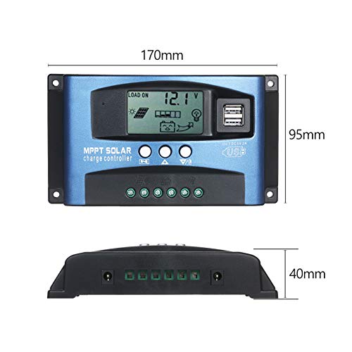 Tomshin Controlador de carga solar MPPT Controlador solar USB duplo Tela LCD inteligente MPPT rastre