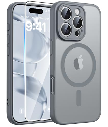 Image of FNTCASE for iPhone 16 Pro Case: [Compatible with Magsafe] Translucent Matte Magnetic Phone Cover - Military Grade Drop Protection Shockproof Protective Cases - Gray