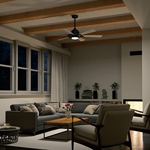 Kichler 52 Inch Gentry Lite LED Ceiling Fan and Etched Cased Opal Glass in Weathered Zinc with Weathered White Walnut Blades - Image 8