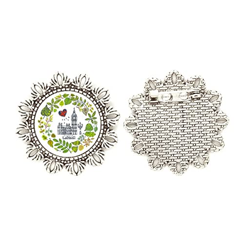 Broche de plata con diseño de flor Big Ben Londres para cenas de gala