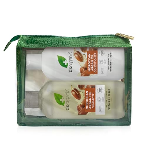 Dr Organic - Moroccan Arganolie Shampoo & Conditioner Set met Travel Bag - Women's & Men's Skincare - Revitalise, Moisturise & Nourish - Veganistisch, Cruelty, parabenen & SLS-vrij - 265 ml & 265 ml - Afbeelding 4