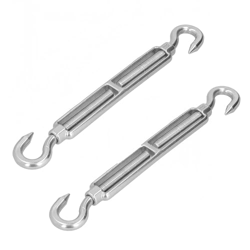 2PCS Stainless Steel Double Hook Type Turnbuckle Wire Tensioner, Open Body Turnbuckle Wire Rope Tensioner, Tensioners, Adjustable Hook and Eye Set.