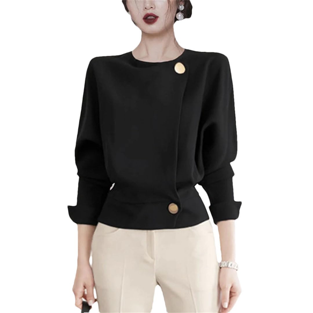Blusa elegante de manga larga con botones sólidos para mujer