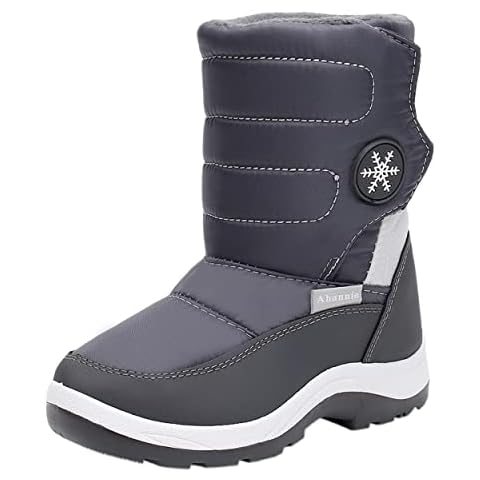 Ahannie Kids Boys Girls Warm Snow Boots, Outdoor Insulated Winter Boot for Toddler/Little Kid(A760-Dark Grey-22) Cover