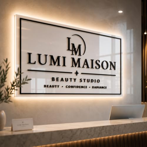 Image of Custom Backlit Business Sign with Logo, Personalized Acrylic Wall Sign