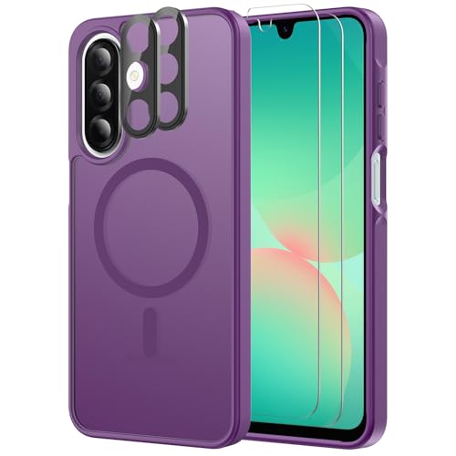 Mangix for Samsung Galaxy A17 5G Phone Case, with 2-Pack Tempered Glass Screen Protector and Camera Lens Protector, Translucent Back Shockproof Phone Cover for Samsung Galaxy A17 5G (Purple)